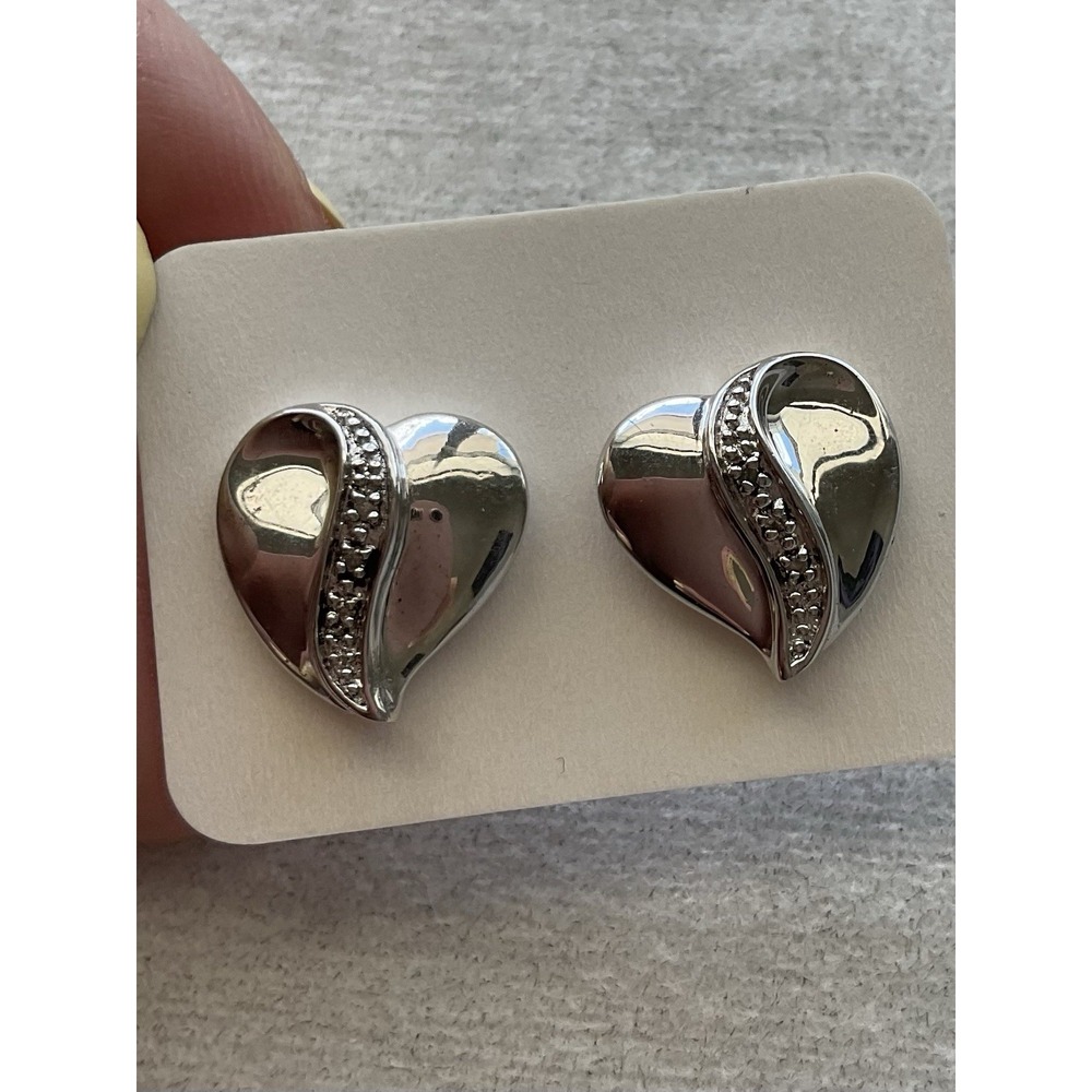 BGE 925 Sterling Silver Heart Shape Post Earrings Vintage Estate Jewelry